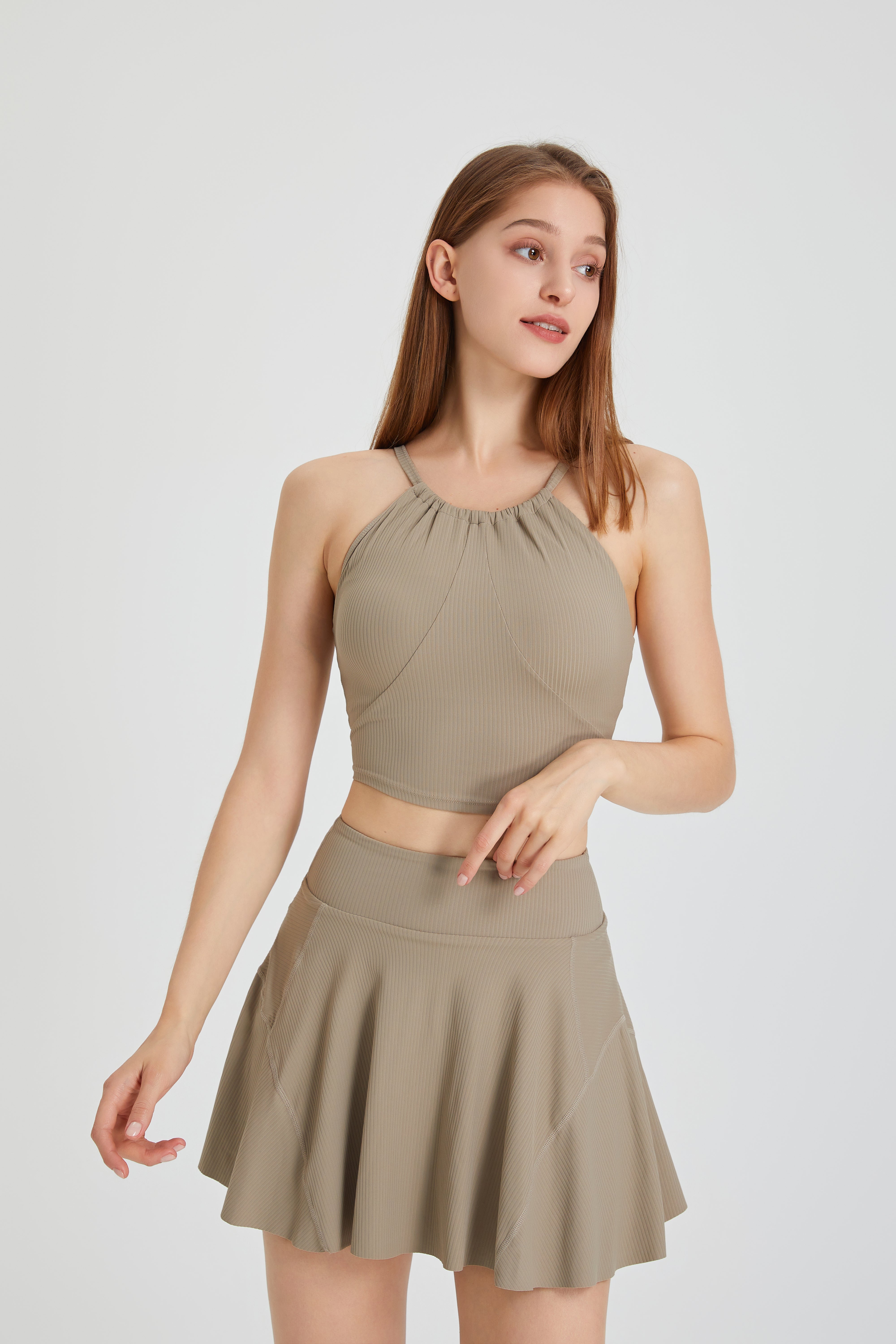 「Sky Whirl」Halter Ribbed Crop Top